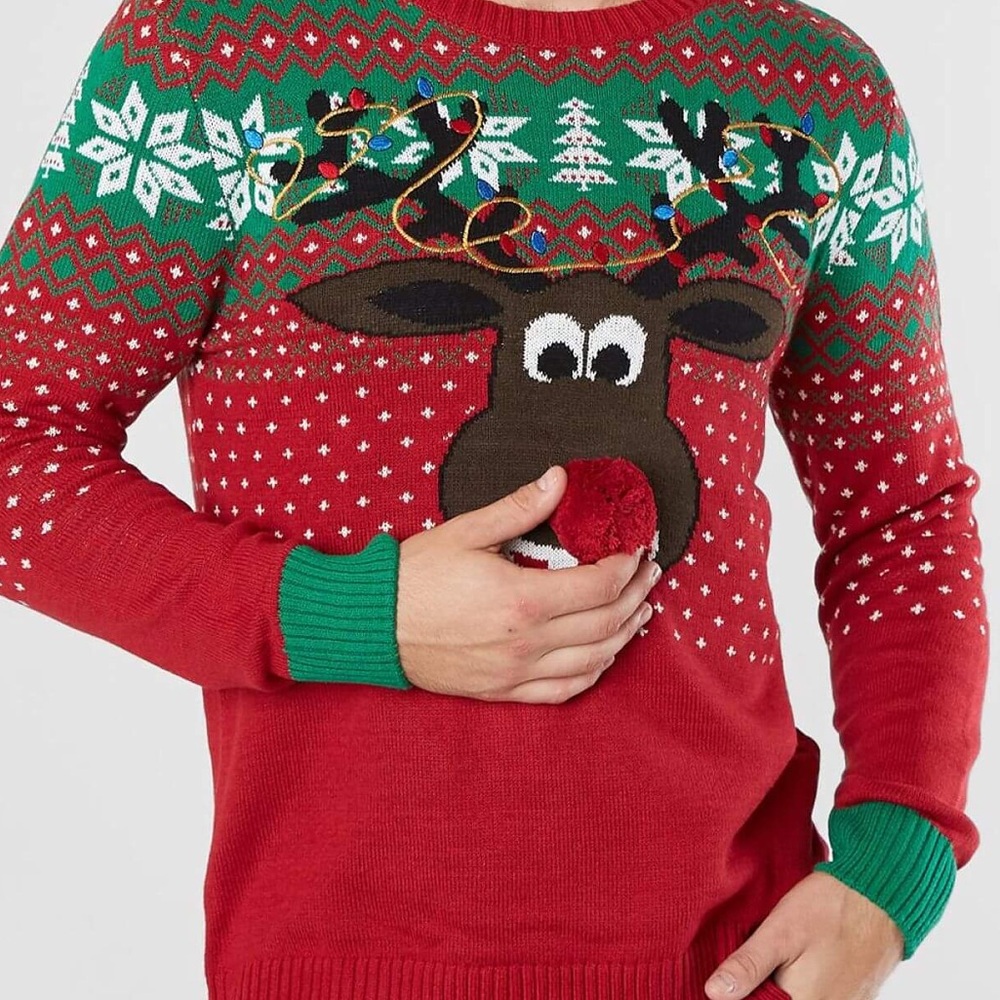 Rudolph “Poopermint” Pom-Pom Nose Ugly Christmas Sweater – Men’s M - Picture 3 of 9